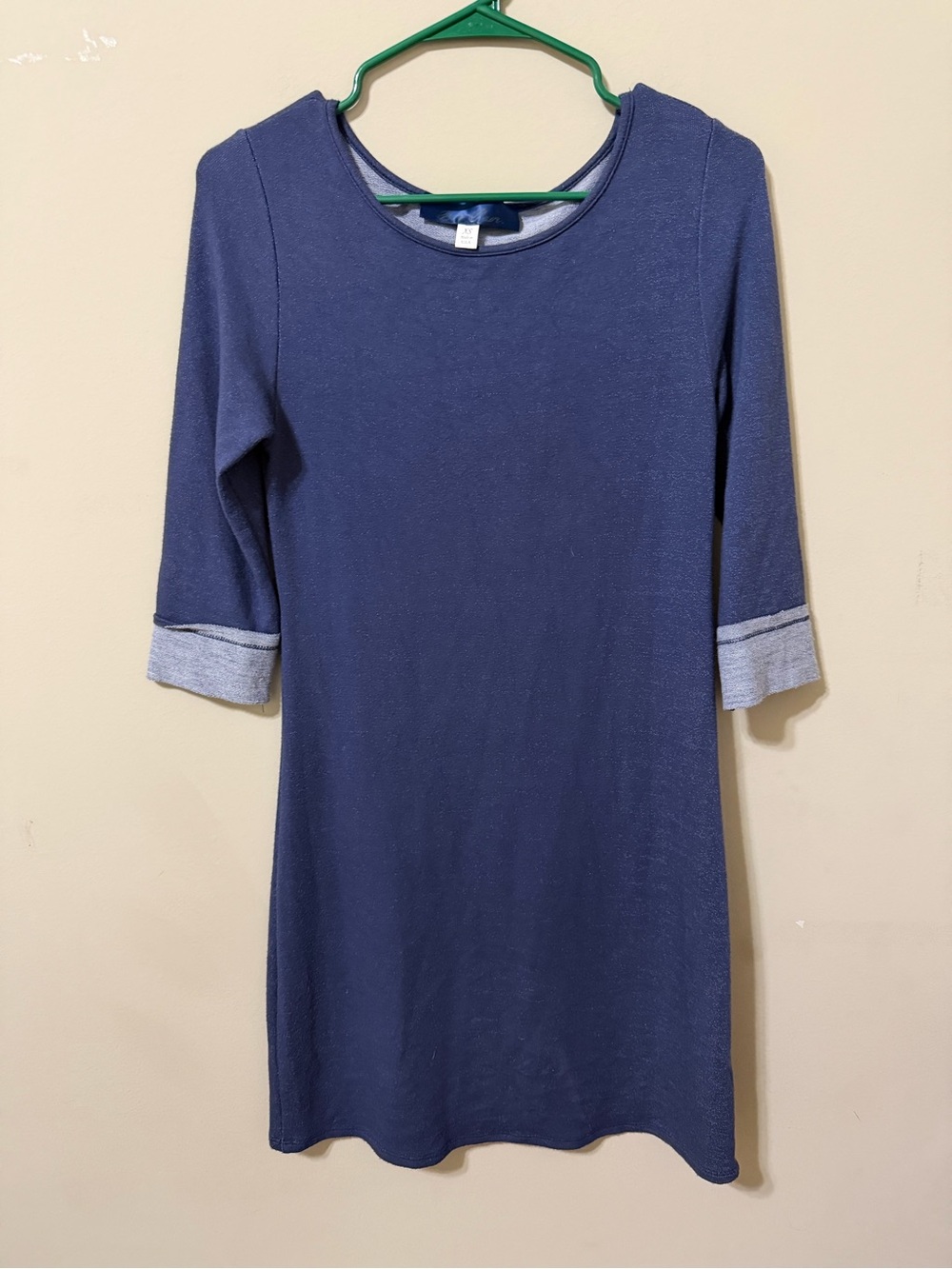 Blue Pair Classic Navy knit Shift Dress Contrast Cuffs XS soft comfy daywear